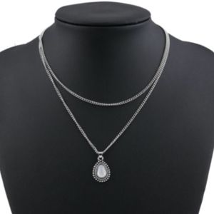 Teardrop Stone Layered Chain Choker Necklace